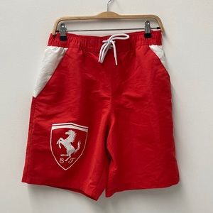 Vintage Puma Scuderia Ferrari Logo Red White Bermuda Shorts Size M 9" Inseam